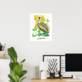 Louisiana Pelican State Shape Magnolia Flower Poster (Thuiskantoor)