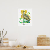Louisiana Pelican State Shape Magnolia Flower Poster (Keuken)