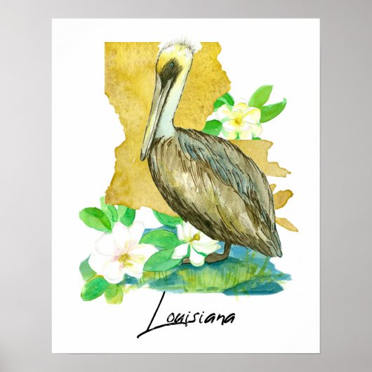 Louisiana Pelican State Shape Magnolia Flower Poster (Voorkant)