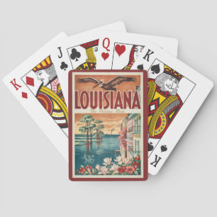 Louisiana Pelikaan Staat Illustratie Reis Kunst Pokerkaarten