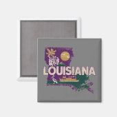Louisiana Retro State Silhouette Magneet (Voorkant / Achterkant)