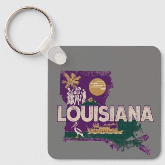 Louisiana Retro State Silhouette Sleutelhanger (Voorkant)