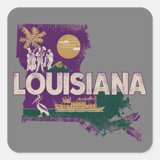 Louisiana Retro State Silhouette Vierkante Sticker (Voorkant)