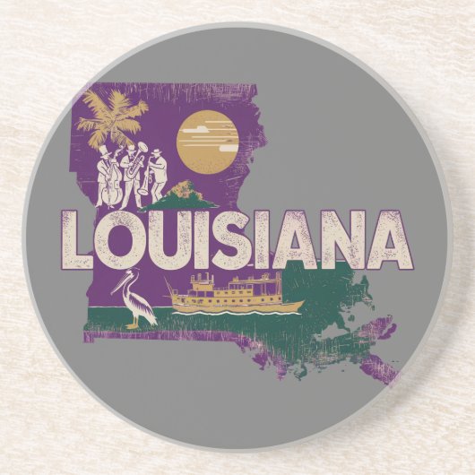 Louisiana Retro State Silhouette Zandsteen Onderzetter (Voorkant)