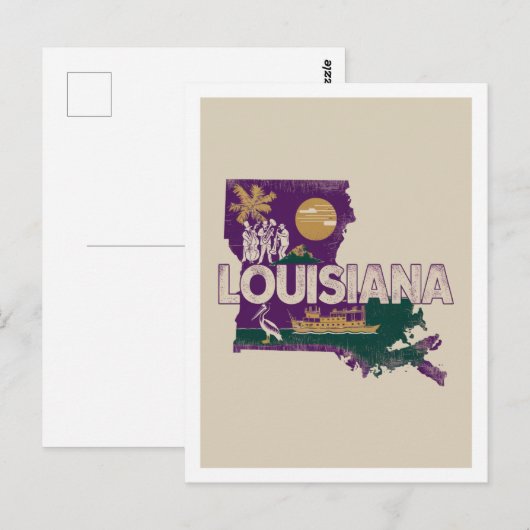 Louisiana Retro Travel Design Iconische Verenigde  Briefkaart (Voorkant / Achterkant)