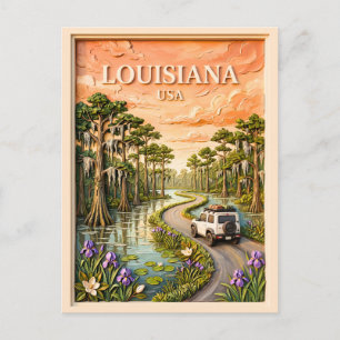 Louisiana Roadtrip Vintage Bayou Moeras 3D Textuur Briefkaart