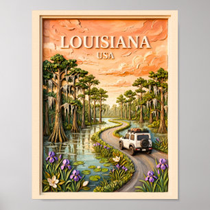 Louisiana Roadtrip Vintage Bayou Moeras 3D Textuur Poster