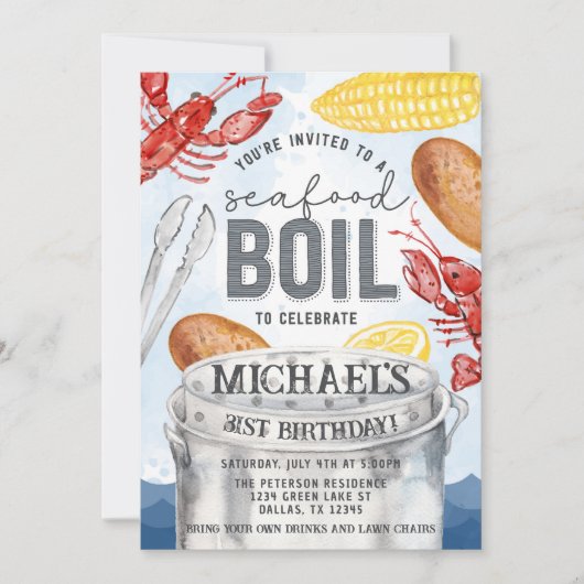 Louisiana Seafood Lobster Crab Boil Birthday Party Kaart (Voorkant)