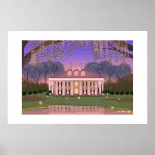 Louisiana Southern Mansion House Groot Lettertype Poster