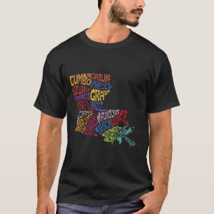 Louisiana Staatskaart T-shirt Mardi Gras Creool Ca
