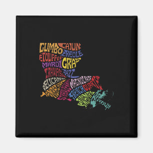 Louisiana Staatskaart T-shirt Mardi Gras Creoolse Magneet