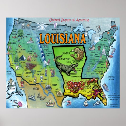 Louisiana USA Map Poster (Voorkant)