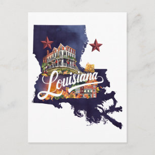 Louisiana USA Staat Vorm Vintage Waterverf Briefkaart