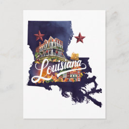 Louisiana USA State Shaped Vintage Watercolor Briefkaart