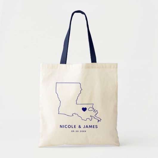 Louisiana Wedding Welcome Bag Tas, Navy Blue Kaart Tote Bag (Voorkant)