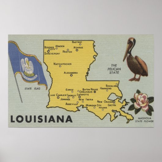 LouisianaGedetailleerde kaart van StateLouisiana Poster (Voorkant)