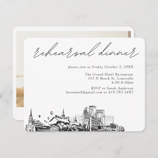 Louisville bruiloft elegante repetitie diner informatiekaartje (Voorkant / Achterkant)