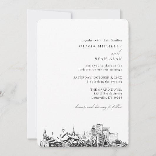 Louisville bruiloft elegante skyline uitnodiging (Voorkant)