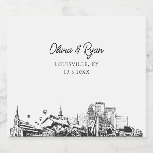 Louisville bruiloft gepersonaliseerde champagne la sparkling wijnetiket (Enkel label)