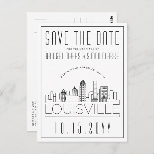 Louisville bruiloft | Gestileerde skyline De datum Briefkaart (Voorkant / Achterkant)