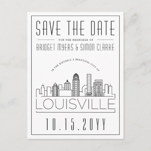 Louisville bruiloft | Gestileerde skyline De datum Briefkaart (Voorkant)