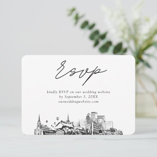 Louisville Bruiloft Minimalistische Schets RSVP Informatiekaartje (Staand voorkant)