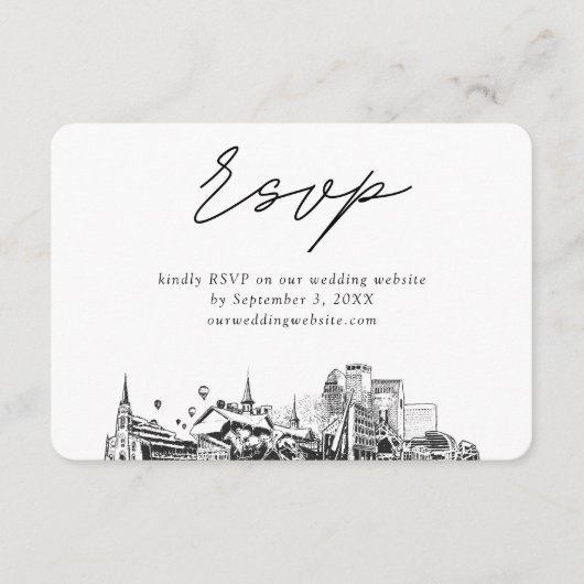 Louisville Bruiloft Minimalistische Schets RSVP Informatiekaartje (Voorkant)