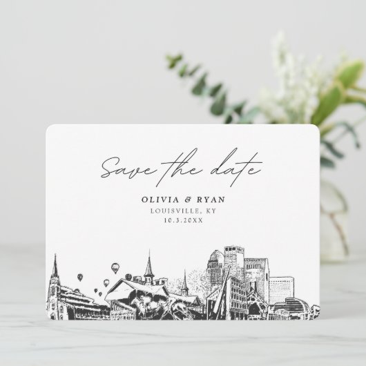 Louisville Bruiloft Modern Save the Date Kaart (Staand voorkant)