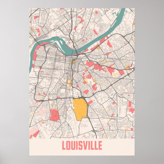 Louisville - Kentucky Chalk City Map Poster (Voorkant)