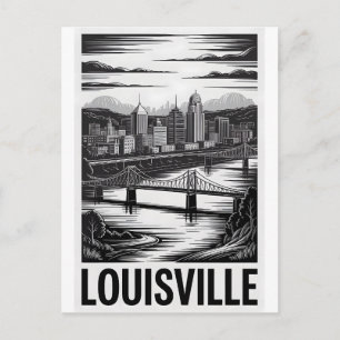 Louisville Kentucky Silhouette Zwart Wit Houtsnede Briefkaart