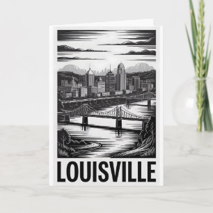 Louisville Kentucky Silhouette Zwart Wit Houtsnede Kaart