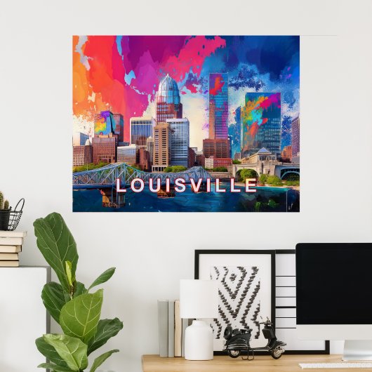 Louisville kleurrijke skyline Abstracte kunst Poster (Thuiskantoor)