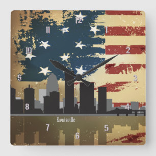Louisville, KY American Cities CityScape Clock Vierkante Klok