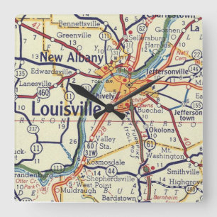 Louisville KY Classic Map Vierkante Klok