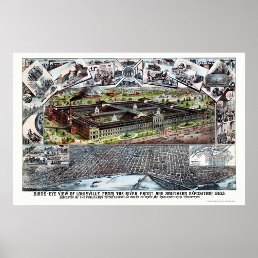 Louisville, KY Panoramic Map - 1883 Poster (Voorkant)