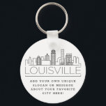 Louisville, KY Stylized Skyline | Aangepaste sloga Sleutelhanger<br><div class="desc">Een unieke sleutelketen die de prachtige stad Louisville vertegenwoordigt,  KY. Deze sleutelhanger bevat een gestileerde illustratie van de unieke skyline van de stad met de naam eronder. Onder de stadsnaam bevindt zich een plek voor je unieke slogan of verklaring over je favoriete stad.</div>
