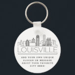 Louisville, KY Stylized Skyline | Aangepaste sloga Sleutelhanger<br><div class="desc">Een unieke sleutelketen die de prachtige stad Louisville vertegenwoordigt,  KY. Deze sleutelhanger bevat een gestileerde illustratie van de unieke skyline van de stad met de naam eronder. Onder de stadsnaam bevindt zich een plek voor je unieke slogan of verklaring over je favoriete stad.</div>