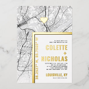 Louisville Liefde Locator   Stad thema bruiloft Folie Uitnodiging