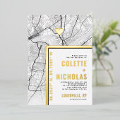 Louisville Liefde Locator | Stad thema bruiloft Folie Uitnodiging (Staand Voorkant)