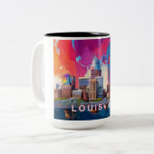 Louisville Skyline Abstracte kunst Tweekleurige Koffiemok (Voorkant links)
