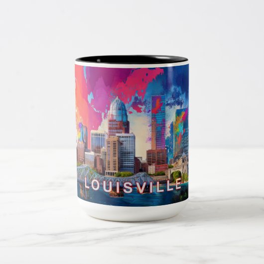 Louisville Skyline Abstracte kunst Tweekleurige Koffiemok (Center)
