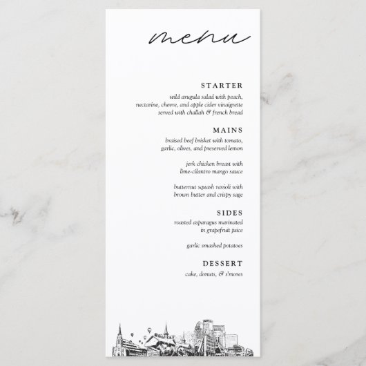 Louisville Skyline bruiloft diner menu (Voorkant)
