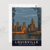 Louisville Skyline, Ohio rivier, Reizen Briefkaart (Voorkant / Achterkant)