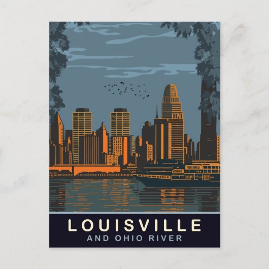 Louisville Skyline, Ohio rivier, Reizen Briefkaart (Voorkant)