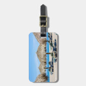 Lounge-carrossen en dergelijke paraplu's op strand bagagelabel (Voorkant verticaal)