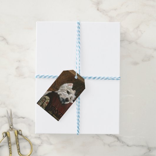 Loungen Westie op de bank Cadeaulabel (Met Touw)