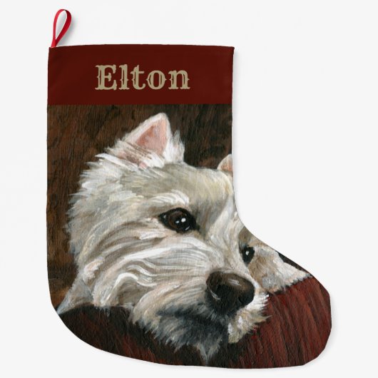 Loungen Westie op de bank Grote Kerstsok (Voorkant)