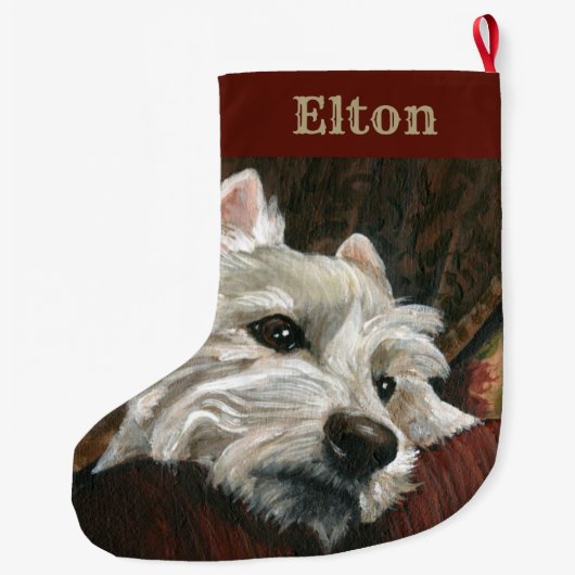 Loungen Westie op de bank Grote Kerstsok (Achterkant)