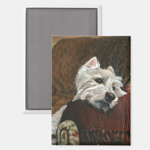 Loungen Westie op de bank Magneet