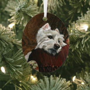 Loungen Westie op de bank Metalen Ornament